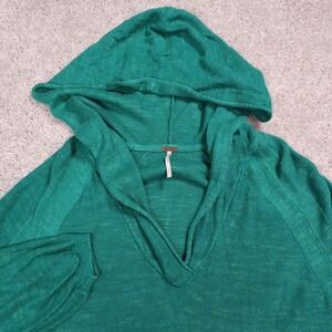 Free People Hoodie Pullover Knit V-Neck Long Sleeve Green Casual‎ M